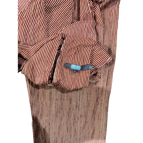 Eva France Womens Chic Jumpsuit S Brick Red White Striped Sleeveless Wide Leg - Picture 3 of 6